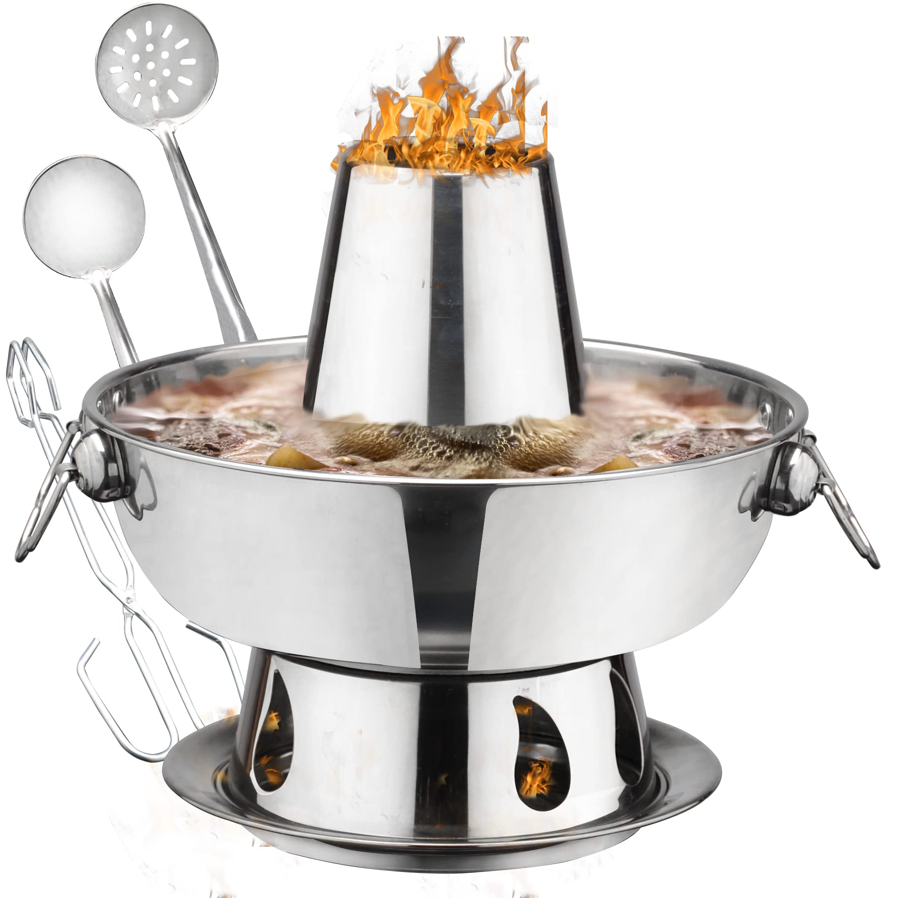 stainless steel hot pot Chinese Charcoal hotpot, Chinese meats fondue Lamb outdoor cooker picnic cooke (1.9-QT, silver)