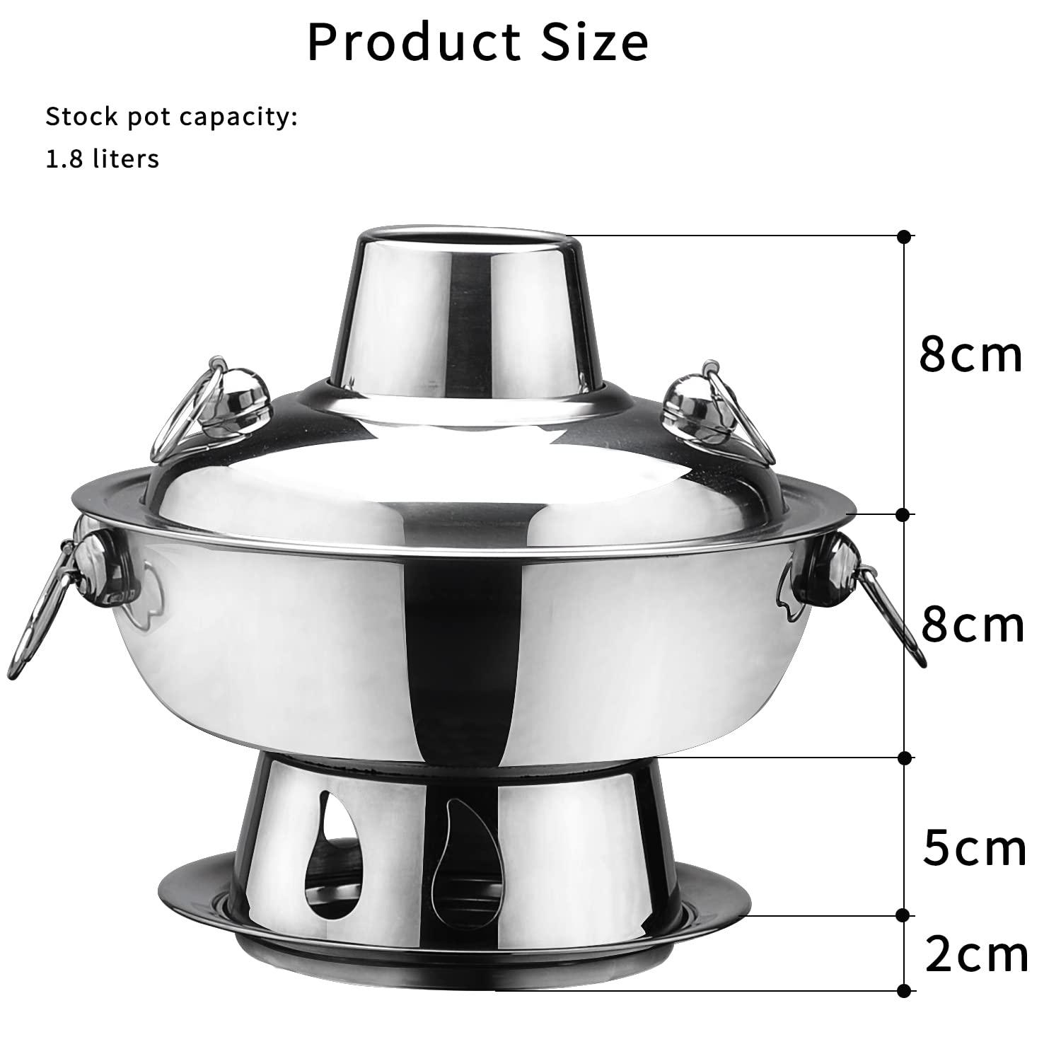 stainless steel hot pot Chinese Charcoal hotpot, Chinese meats fondue Lamb outdoor cooker picnic cooke (1.9-QT, silver)