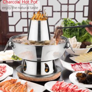 stainless steel hot pot Chinese Charcoal hotpot, Chinese meats fondue Lamb outdoor cooker picnic cooke (1.9-QT, silver)