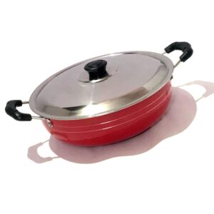 yadnesh kadai nonstick kadhai all purpose pan non-stick aluminium kadai deep karahi with stainless steel lid 2 litres free scrubber and paddle