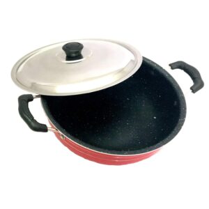 YADNESH Kadai Nonstick Kadhai All Purpose Pan Non-Stick Aluminium Kadai Deep Karahi with Stainless Steel Lid 2 litres Free Scrubber and Paddle