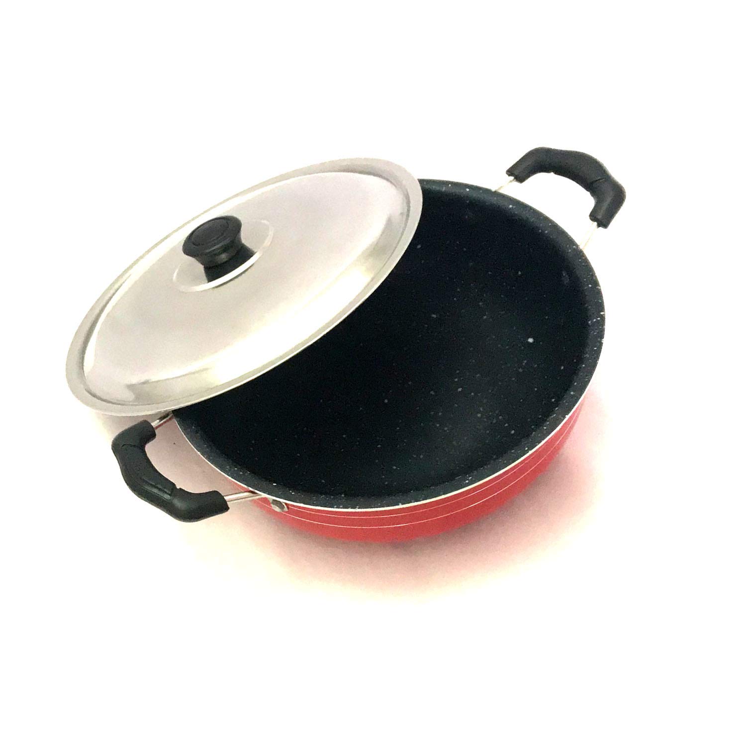 YADNESH Kadai Nonstick Kadhai All Purpose Pan Non-Stick Aluminium Kadai Deep Karahi with Stainless Steel Lid 2 litres Free Scrubber and Paddle