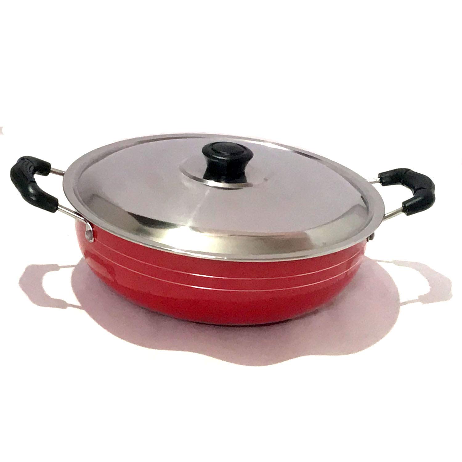 YADNESH Kadai Nonstick Kadhai All Purpose Pan Non-Stick Aluminium Kadai Deep Karahi with Stainless Steel Lid 2 litres Free Scrubber and Paddle