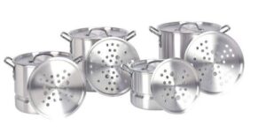 imperial home aluminum 4 pieces stock set with lids and steamers (8, 12, 16qt, 20 qt pots), silver