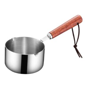vsenkes mini soup pot with anti scald wooden handle small cookware seasoning bowl small saucepan for burning heating milk rv travel home kitchen, 250ml