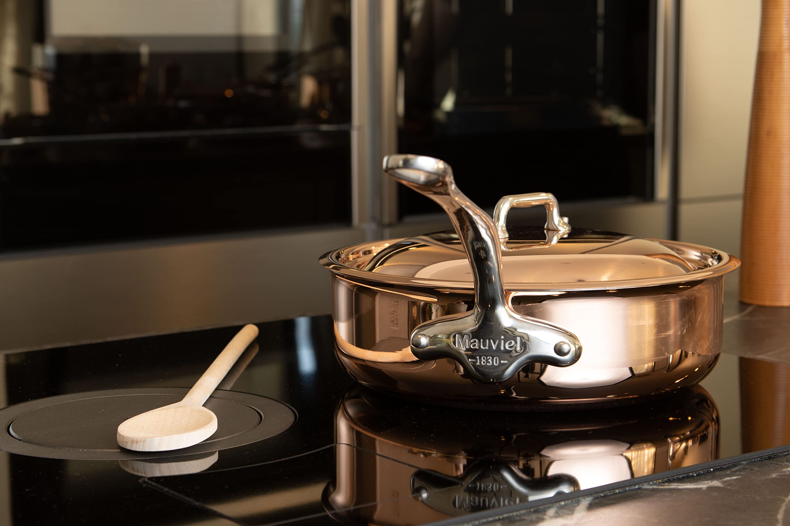 Mauviel M’6S 6-Ply Polished Copper & Stainless Steel Saute Pan With Cast Stainless Steel Handle, Suitable For All Types Of Stoves, 3.2-qt, Made in France