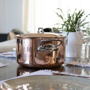 Mauviel M’6S 6-Ply Polished Copper & Stainless Steel Saute Pan With Cast Stainless Steel Handle, Suitable For All Types Of Stoves, 3.2-qt, Made in France