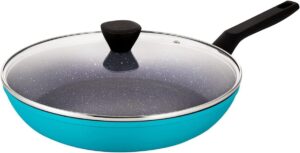 qstar 12 in granite aluminum nonstick skillet frying pan in blue with lid and cool touch handle