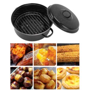 Roasting Pan with Lid, Oval Shaped Roaster Pot, Nonstick Roasting Pan for Roasted Corn Sweet Potatoes Barbecue (26cm-Iron Cover)