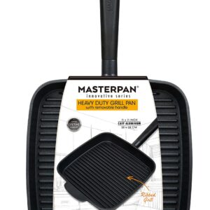 MasterPan Ultra Nonstick Deep Grill Frying Pan with Detachable Handle, 11", Black,