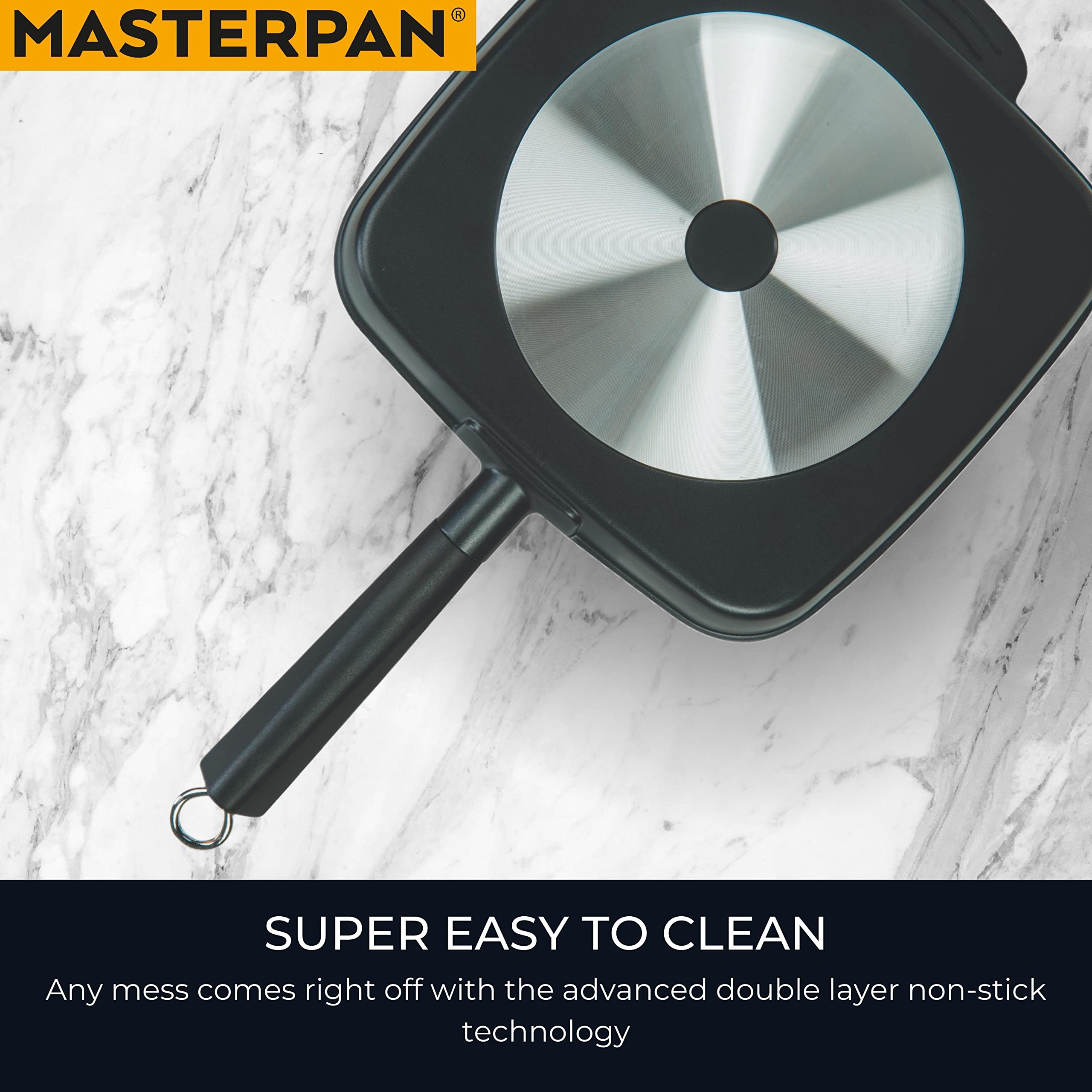 MasterPan Ultra Nonstick Deep Grill Frying Pan with Detachable Handle, 11", Black,