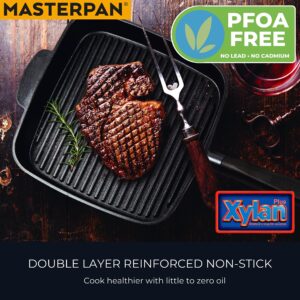 MasterPan Ultra Nonstick Deep Grill Frying Pan with Detachable Handle, 11", Black,