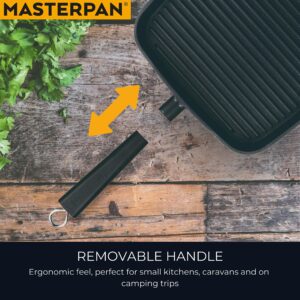 MasterPan Ultra Nonstick Deep Grill Frying Pan with Detachable Handle, 11", Black,