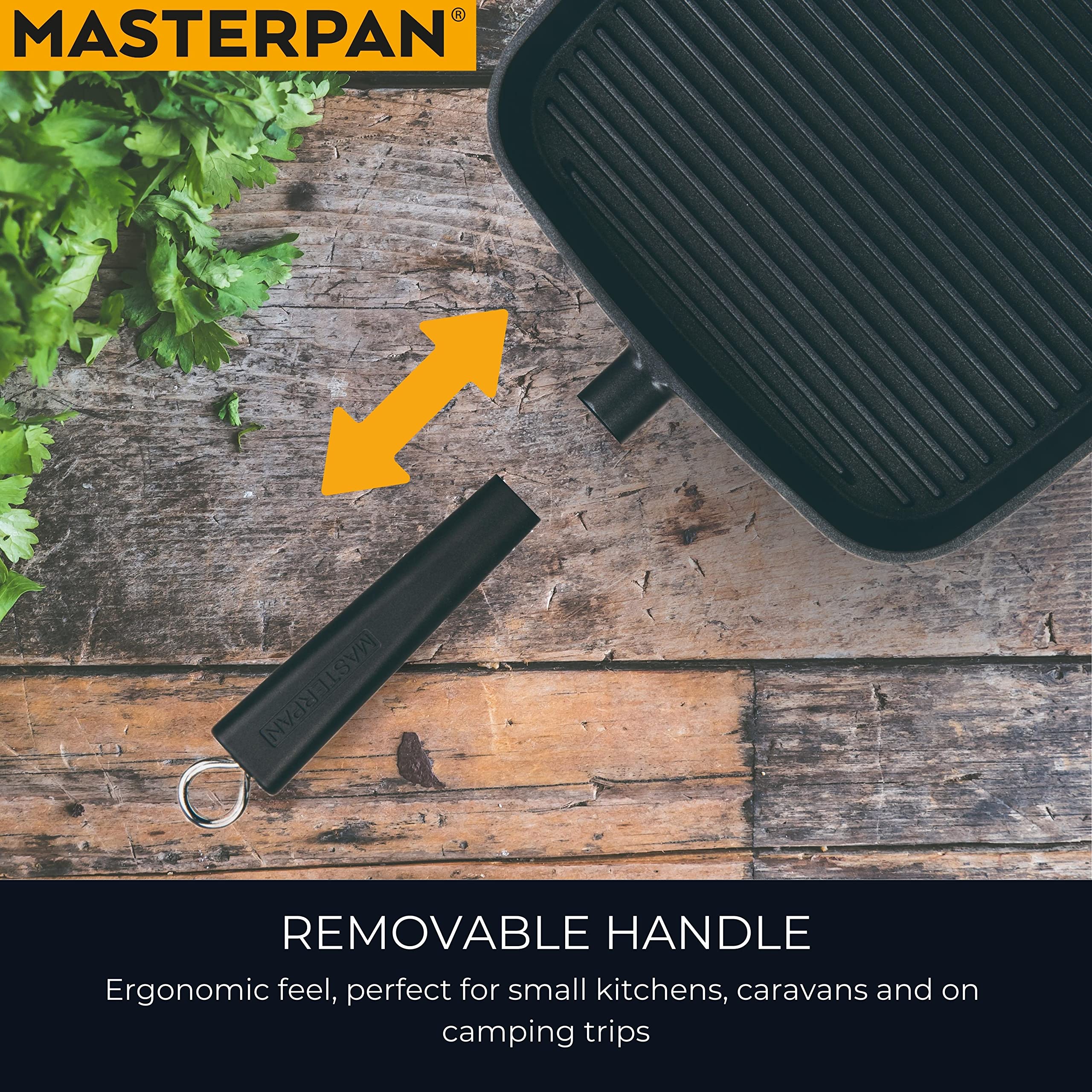 MasterPan Ultra Nonstick Deep Grill Frying Pan with Detachable Handle, 11", Black,