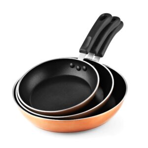 cook n home nonstick frying pan skillet, 8-inch, 9.5-inch, 12-inch, 3-piece set sauté fry pan omelet egg pan induction cookware, copper