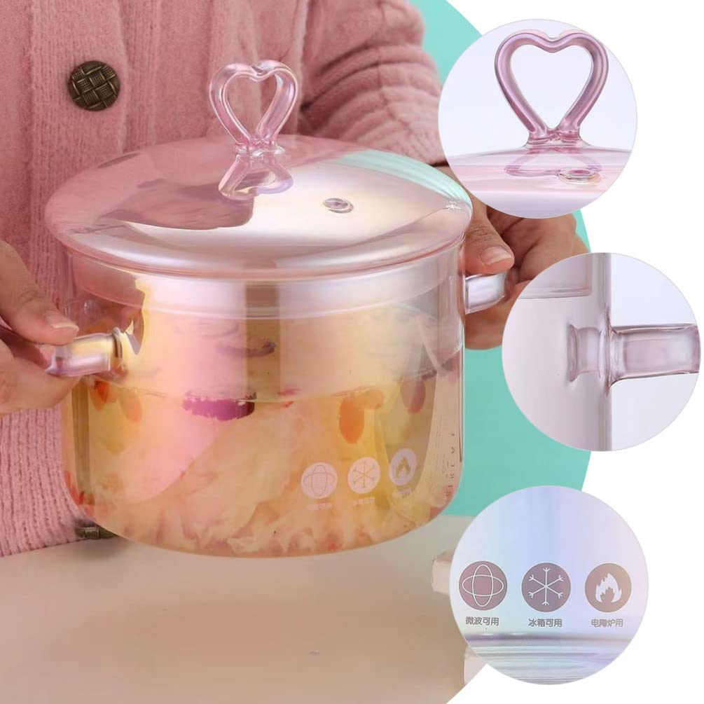 DOITOOL Glass Saucepan with Cover, Clear Glass Pot for Cooking on Stove, 1.5 Liter Glass Cooking Saucepan for Pasta Noodle, Soup, Milk, Tea (Pink)