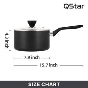 QStar Hard-Anodized Aluminum 3.5qt Nonstick Sauce Pan in Black with Lid and Cool Touch Handles