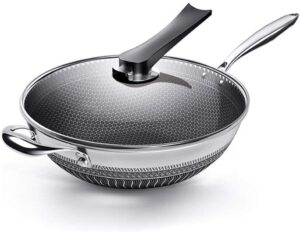 lmzz nonstick frying pan stainless steel wok honeycomb frying pan with glass lid saute pan kitchen cookware