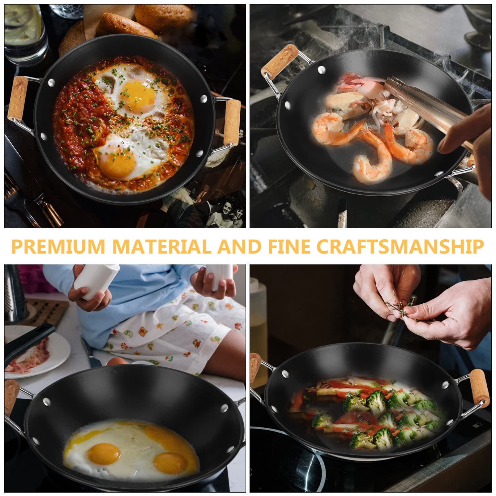 Angoily Japanese Shabu Pot Japanese Hot Pot Carbon Steel Wok Pan Steel Woks and Stir Fry Pans with Wood Handle Stainless Steel Pot Salad Serving Pot Japanese Noodle Pot