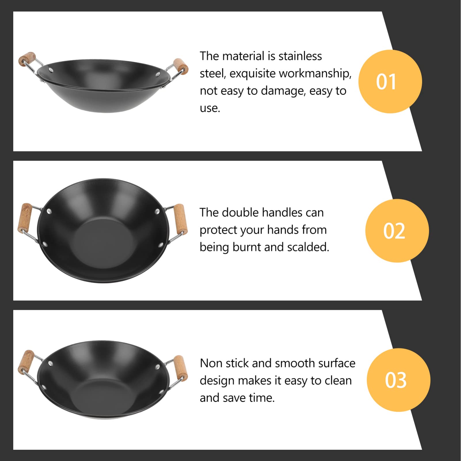 Angoily Japanese Shabu Pot Japanese Hot Pot Carbon Steel Wok Pan Steel Woks and Stir Fry Pans with Wood Handle Stainless Steel Pot Salad Serving Pot Japanese Noodle Pot