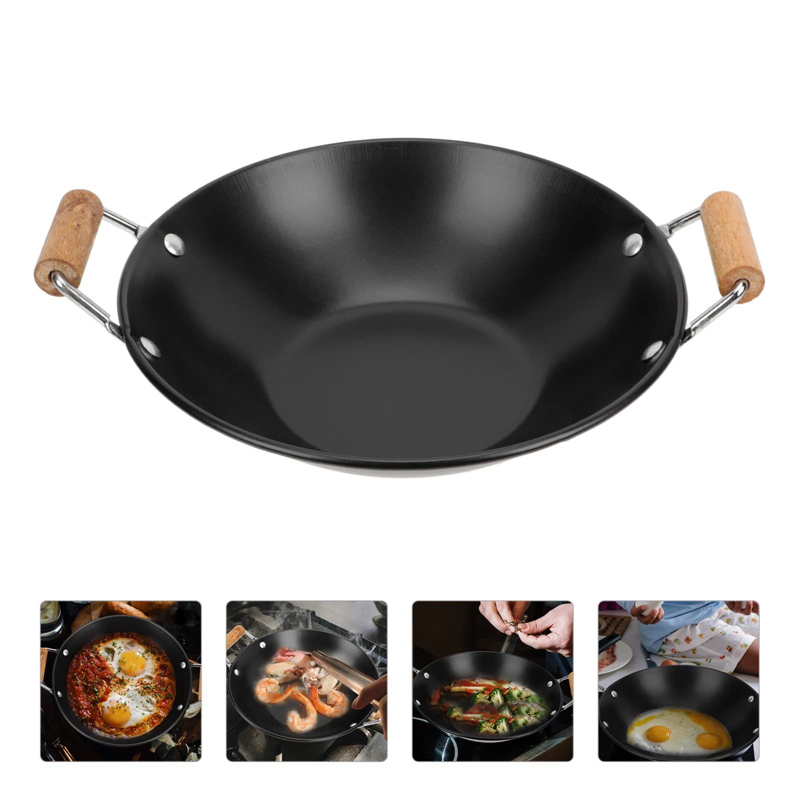 Angoily Japanese Shabu Pot Japanese Hot Pot Carbon Steel Wok Pan Steel Woks and Stir Fry Pans with Wood Handle Stainless Steel Pot Salad Serving Pot Japanese Noodle Pot