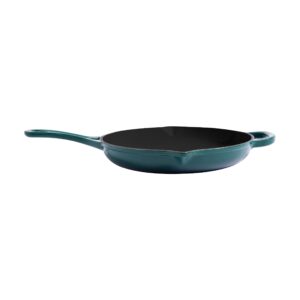 larder & vine enameled cast iron skillet | nonstick frying pan – no seasoning required | ergonomic and helper handle, pour spouts 10.25 inch / 27cm (bondi)
