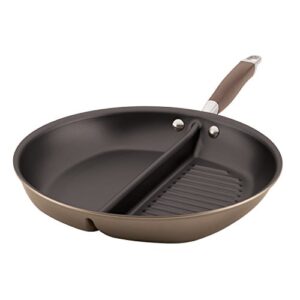 anolon advanced hard anodized nonstick divided grill / griddle pan / skillet - 12.5 inch, bronze,84122