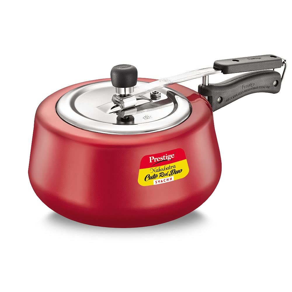 Prestige Nakshatra Cute Red Duo Svachh Aluminium Inner Lid Pressure Cooker 3.0 Litre (Powder Coated), Medium (10765)