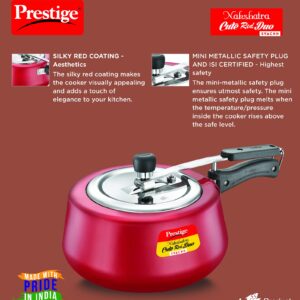 Prestige Nakshatra Cute Red Duo Svachh Aluminium Inner Lid Pressure Cooker 3.0 Litre (Powder Coated), Medium (10765)