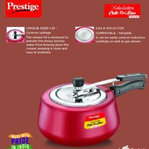 Prestige Nakshatra Cute Red Duo Svachh Aluminium Inner Lid Pressure Cooker 3.0 Litre (Powder Coated), Medium (10765)