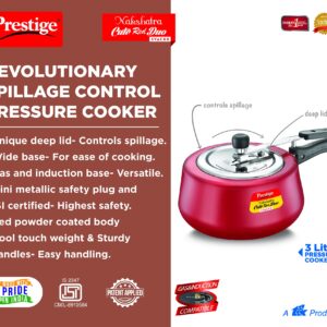 Prestige Nakshatra Cute Red Duo Svachh Aluminium Inner Lid Pressure Cooker 3.0 Litre (Powder Coated), Medium (10765)