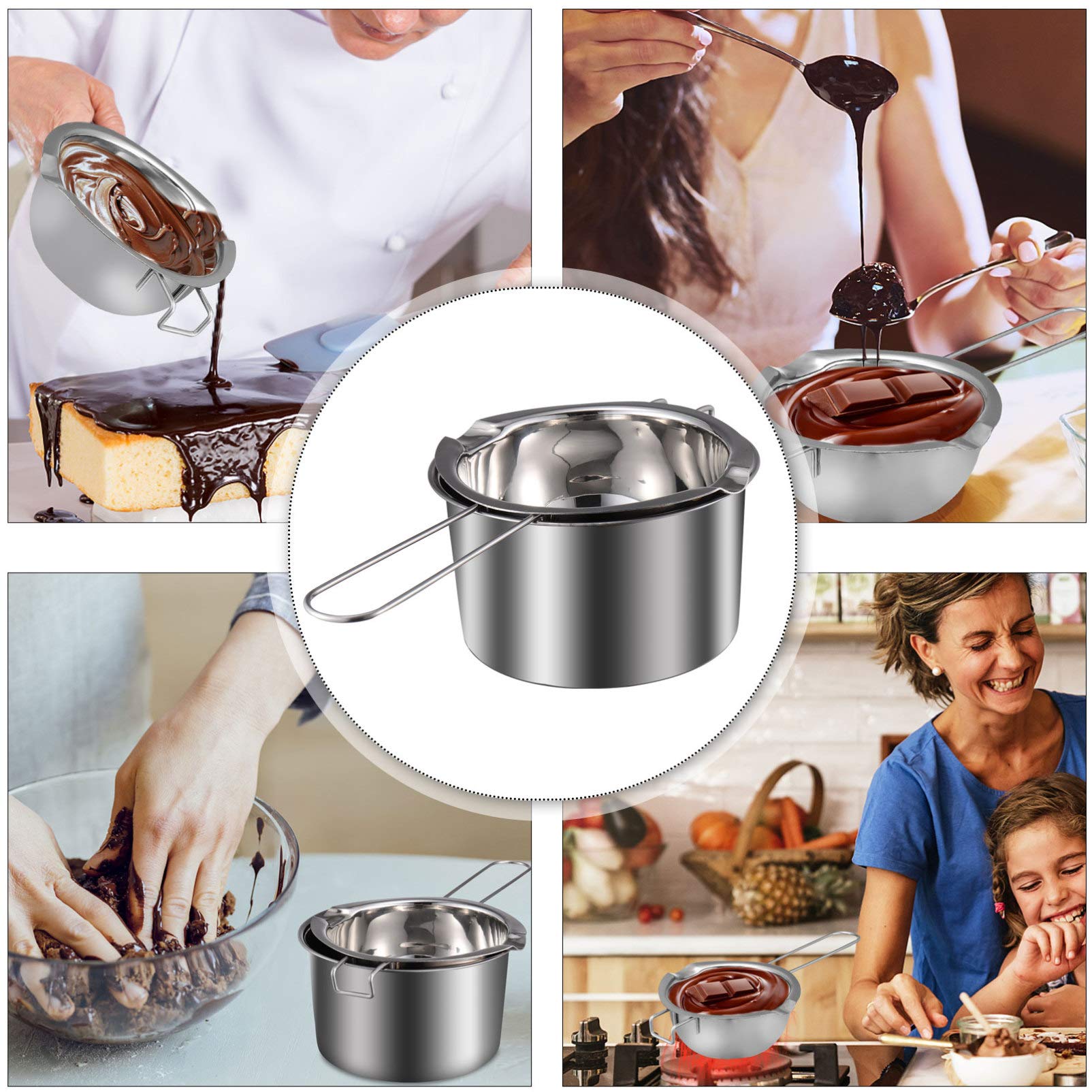 Sewroro Cheesecake Double Boiler Pot Set Stainless Steel Melting Pot Double Boiler Chocolate Melting Pot for Melting Chocolate, Soap, Wax, Candle (400ml) Heated Suit