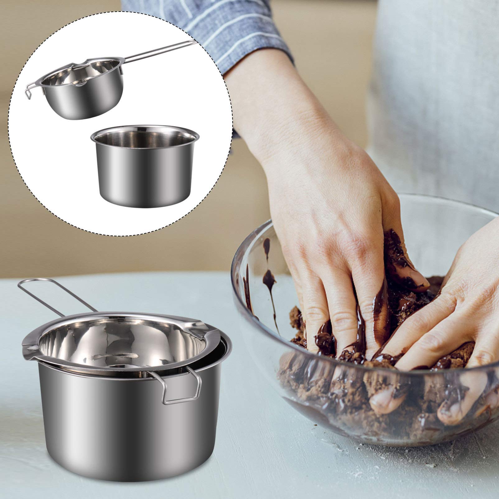 Sewroro Cheesecake Double Boiler Pot Set Stainless Steel Melting Pot Double Boiler Chocolate Melting Pot for Melting Chocolate, Soap, Wax, Candle (400ml) Heated Suit