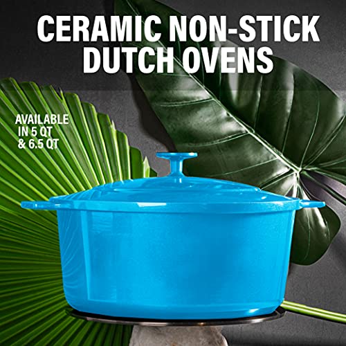 Granitestone Dutch Oven, 5 Quart Ultra Nonstick Enameled Lightweight Aluminum Dutch Oven Pot with Lid, Round 5 Qt. Stock Pot, Dishwasher & Oven Safe, Induction Capable, Healthy 100% PFOA Free, Blue