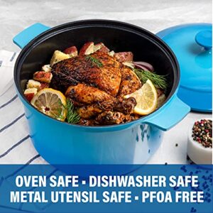 Granitestone Dutch Oven, 5 Quart Ultra Nonstick Enameled Lightweight Aluminum Dutch Oven Pot with Lid, Round 5 Qt. Stock Pot, Dishwasher & Oven Safe, Induction Capable, Healthy 100% PFOA Free, Blue