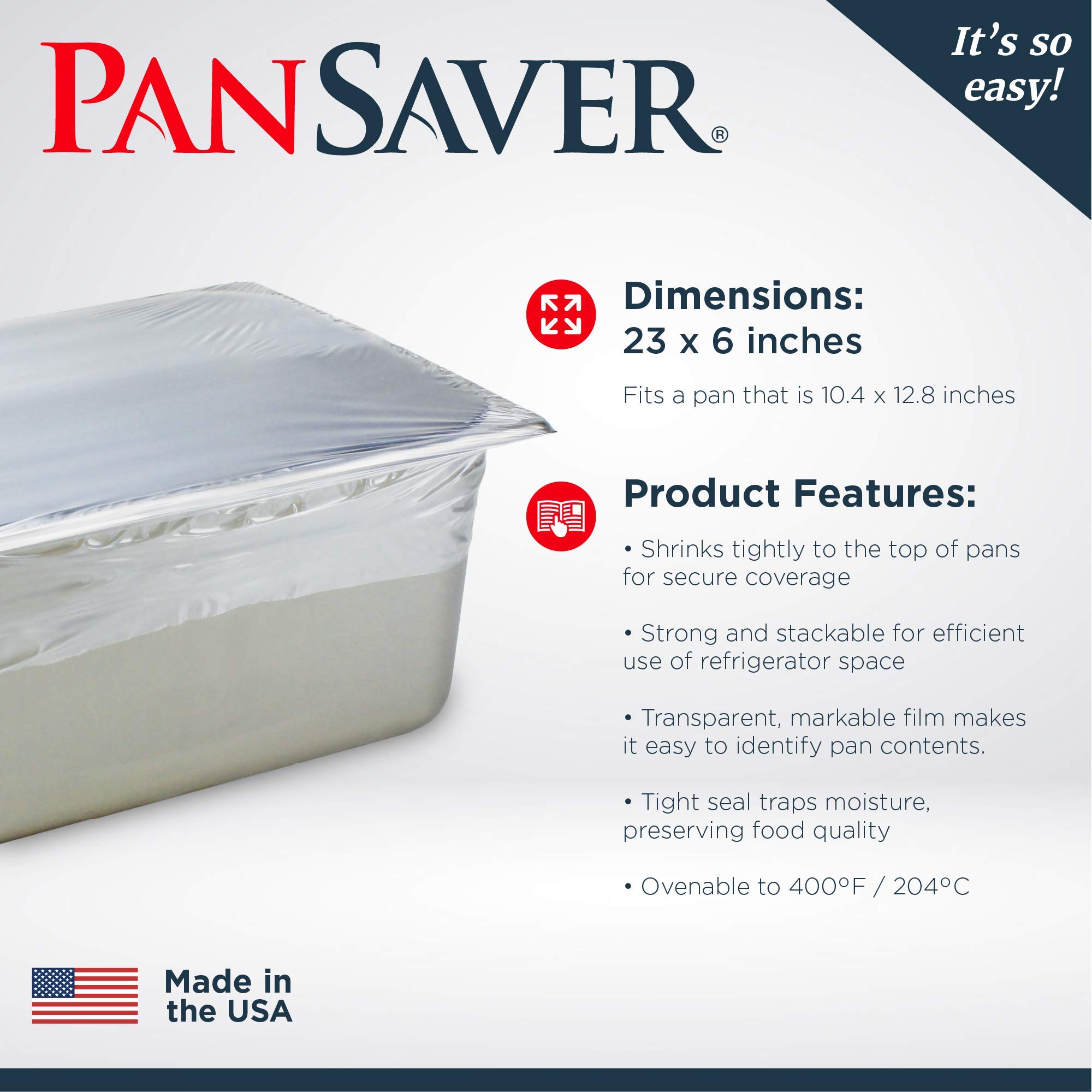 PanSaver Disposable Clear Half Pan Covers for Shrink Tight Food Storage & Easy Transportation - Commercial Food Cover (23 x 6 IN, 50 Pack)