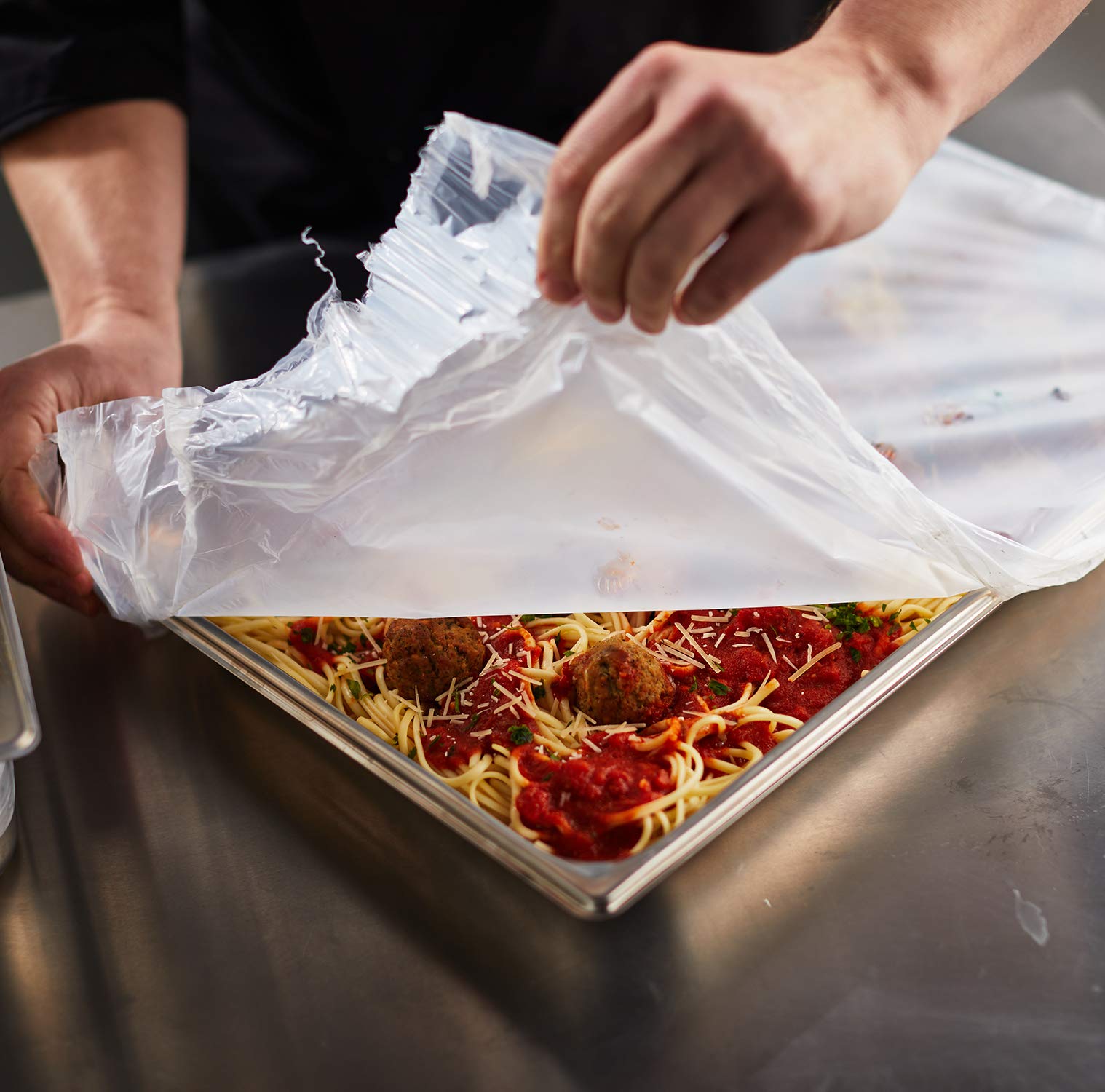 PanSaver Disposable Clear Half Pan Covers for Shrink Tight Food Storage & Easy Transportation - Commercial Food Cover (23 x 6 IN, 50 Pack)