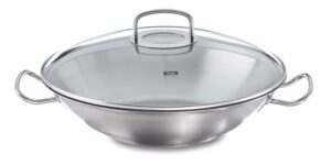fissler original-profi collection 2019 stainless steel wok with glass lid, 13.8"