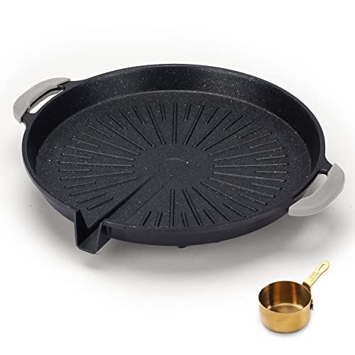 Alocs Grill Pan, 13" Griddle Pan for Stove Top, Nonstick Stove Top Grill Cast Aluminum Frying Pan, Lighter than Cast Iron Skillet Pancake Griddle, Grill, Stovetop, Induction Safe, Round