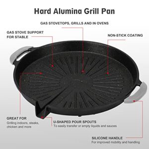 Alocs Grill Pan, 13" Griddle Pan for Stove Top, Nonstick Stove Top Grill Cast Aluminum Frying Pan, Lighter than Cast Iron Skillet Pancake Griddle, Grill, Stovetop, Induction Safe, Round