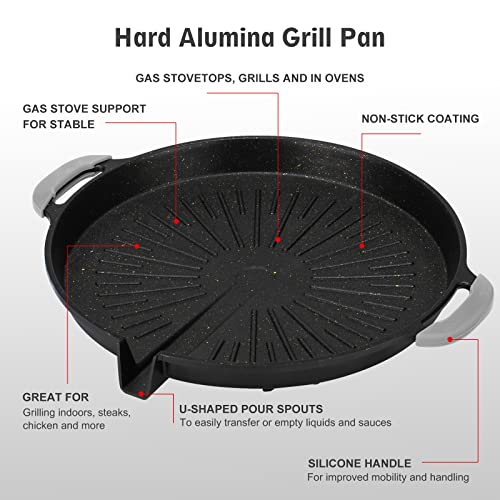 Alocs Grill Pan, 13" Griddle Pan for Stove Top, Nonstick Stove Top Grill Cast Aluminum Frying Pan, Lighter than Cast Iron Skillet Pancake Griddle, Grill, Stovetop, Induction Safe, Round