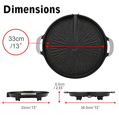 Alocs Grill Pan, 13" Griddle Pan for Stove Top, Nonstick Stove Top Grill Cast Aluminum Frying Pan, Lighter than Cast Iron Skillet Pancake Griddle, Grill, Stovetop, Induction Safe, Round