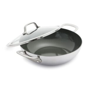 greenpan craft steel chef’s pan with lid, 5 qt, silver