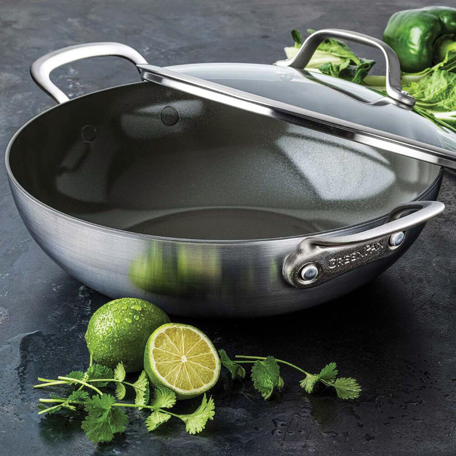 GreenPan Craft Steel Chef’s Pan with Lid, 5 qt, Silver