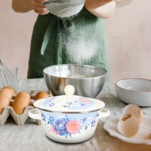 Enamels Stock Pot Double Handle Enamel Stockpot with Cover Storage Basin Flower Enamel on Steel Stock Pot with Lid Large Enamels Stockpot, 9. 82X7. 86X5. 89inch