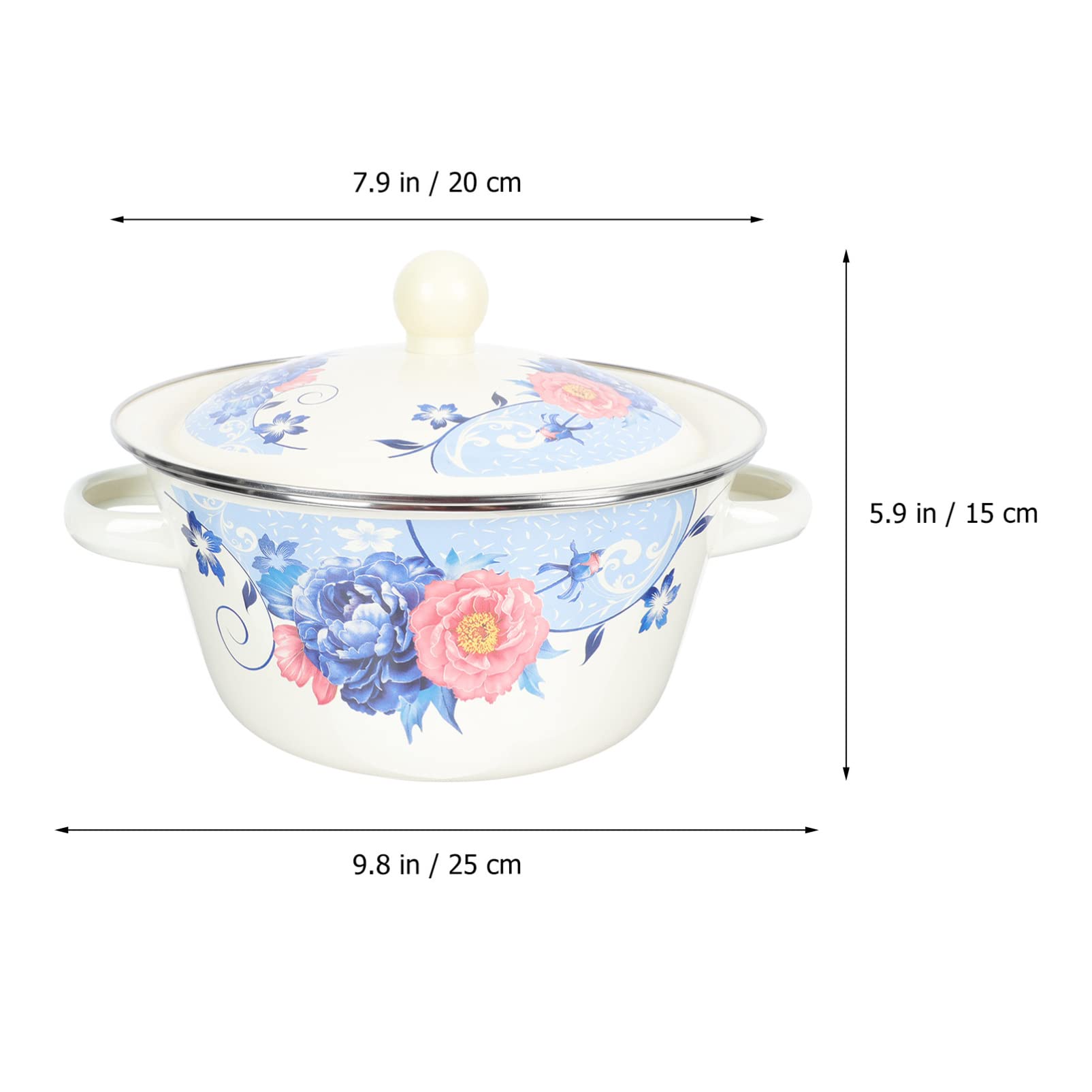 Enamels Stock Pot Double Handle Enamel Stockpot with Cover Storage Basin Flower Enamel on Steel Stock Pot with Lid Large Enamels Stockpot, 9. 82X7. 86X5. 89inch