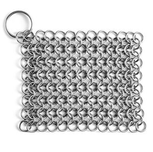 emmabin 6"x8" stainless steel 316l cast iron cleaner chainmail scrubber for cast iron pan pre-seasoned pan dutch ovens waffle iron pans scraper cast iron grill scraper skillet scraper