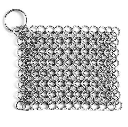 Emmabin 6"x8" Stainless Steel 316L Cast Iron Cleaner Chainmail Scrubber for Cast Iron Pan Pre-Seasoned Pan Dutch Ovens Waffle Iron Pans Scraper Cast Iron Grill Scraper Skillet Scraper
