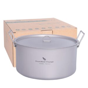 Boundless Voyage 5L Titanium Stock Pot with Lid Folding Handle Soup Pot for Outdoor Camping Hiking Picnic Home Kitchen Ultralight Cookware Ti2104C