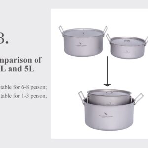 Boundless Voyage 5L Titanium Stock Pot with Lid Folding Handle Soup Pot for Outdoor Camping Hiking Picnic Home Kitchen Ultralight Cookware Ti2104C